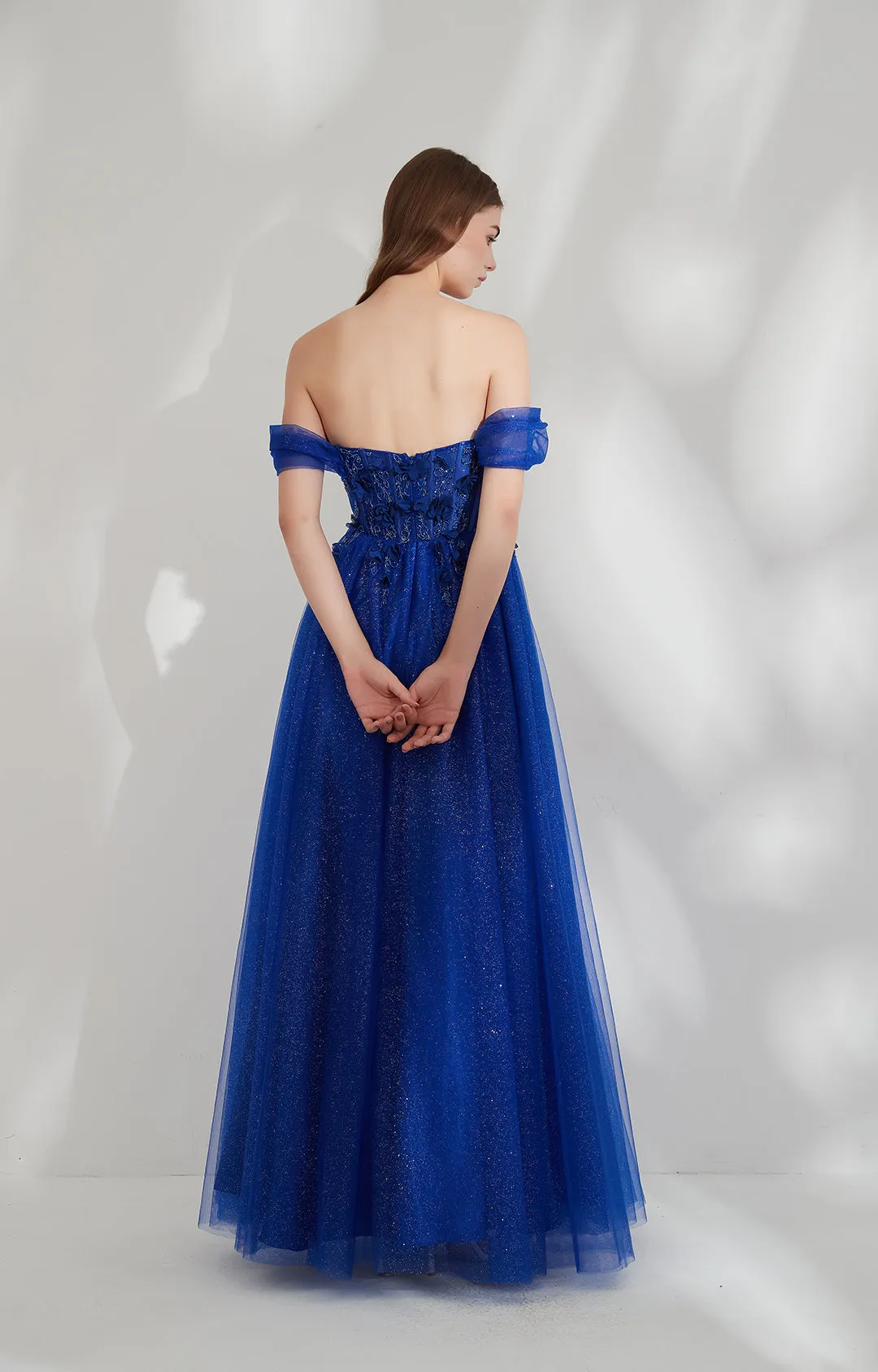 Sweetheart Collar Drop Shoulder Sleeves 3D Mesh Flower Dress