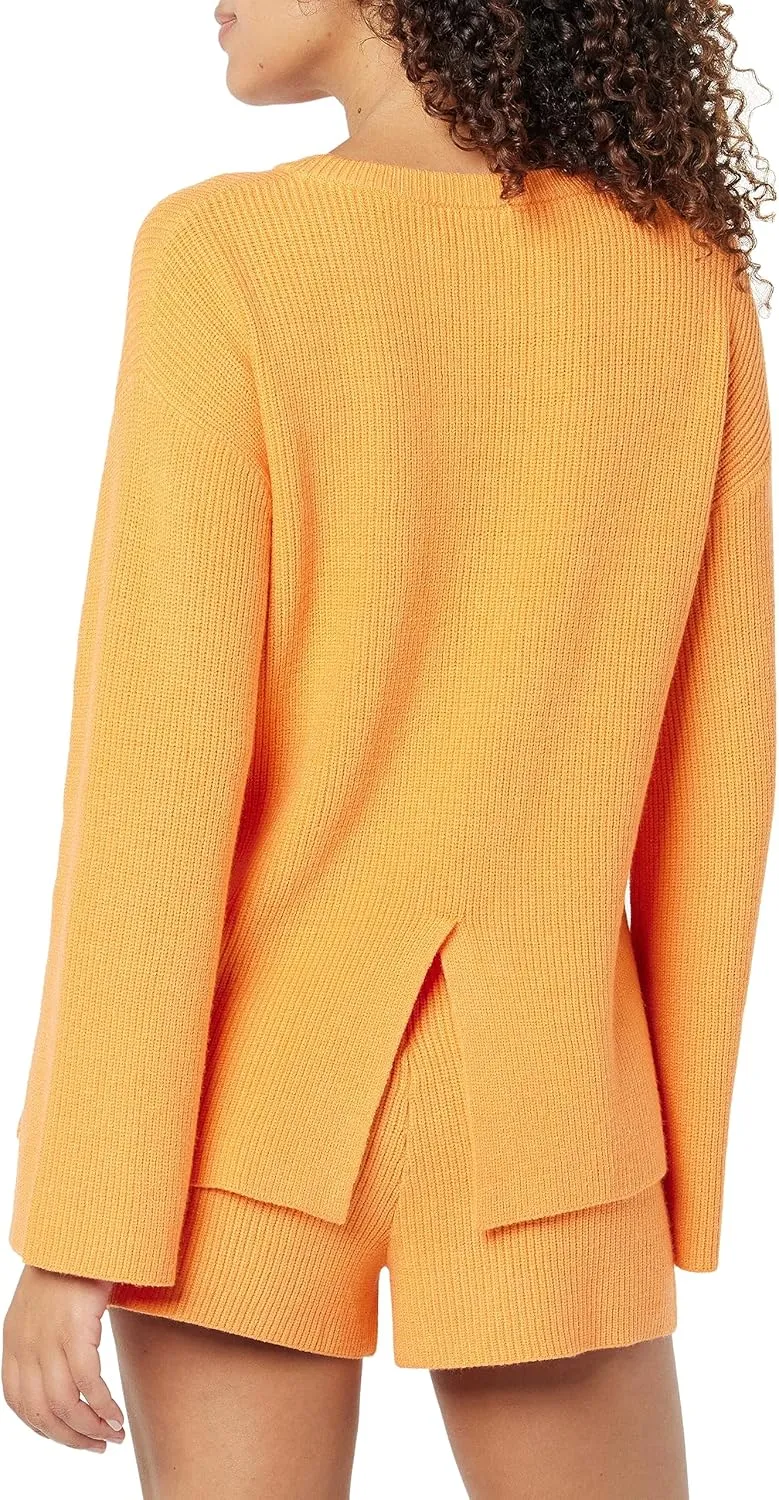 The Drop Women's Alice Crew-Neck Back-Slit Ribbed Pullover Sweater