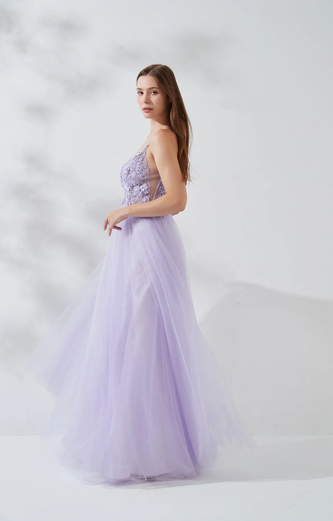V-neck Wide Strap Lace Embroidered Appliqu Floor Length Dress