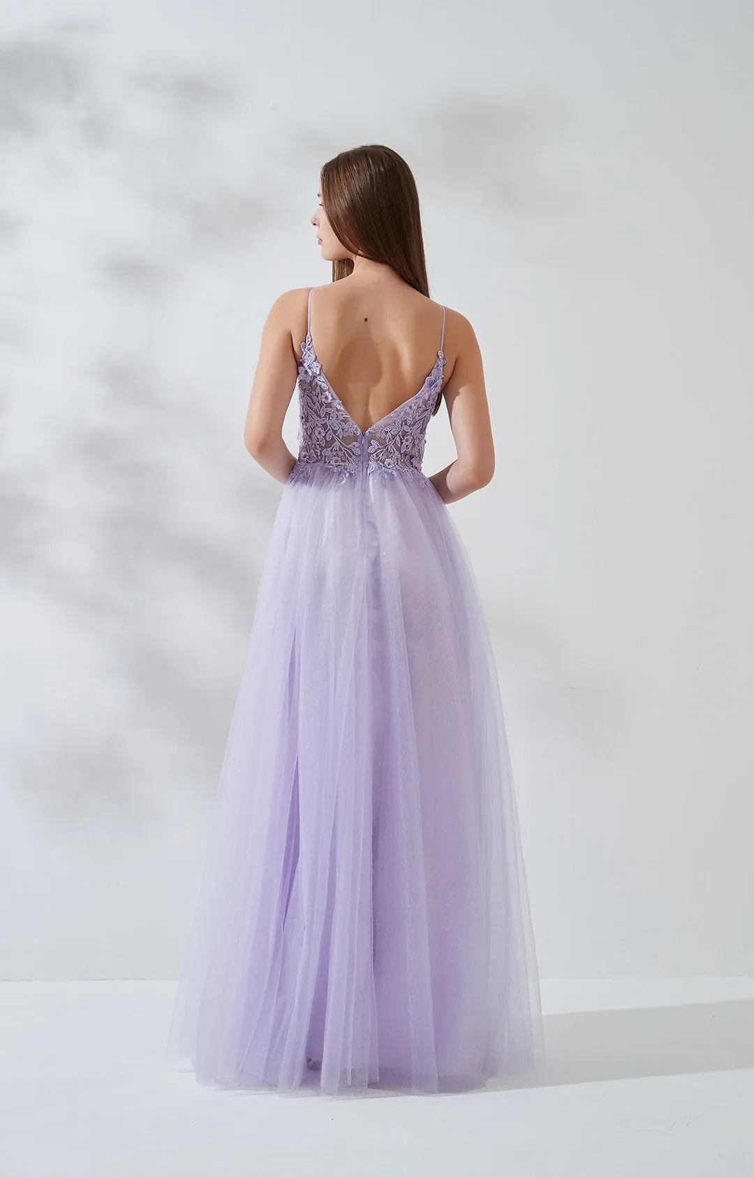 V-neck Wide Strap Lace Embroidered Appliqu Floor Length Dress