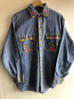 Vintage 1970s Big Mac Embroidered Chambray Button-Up Shirt