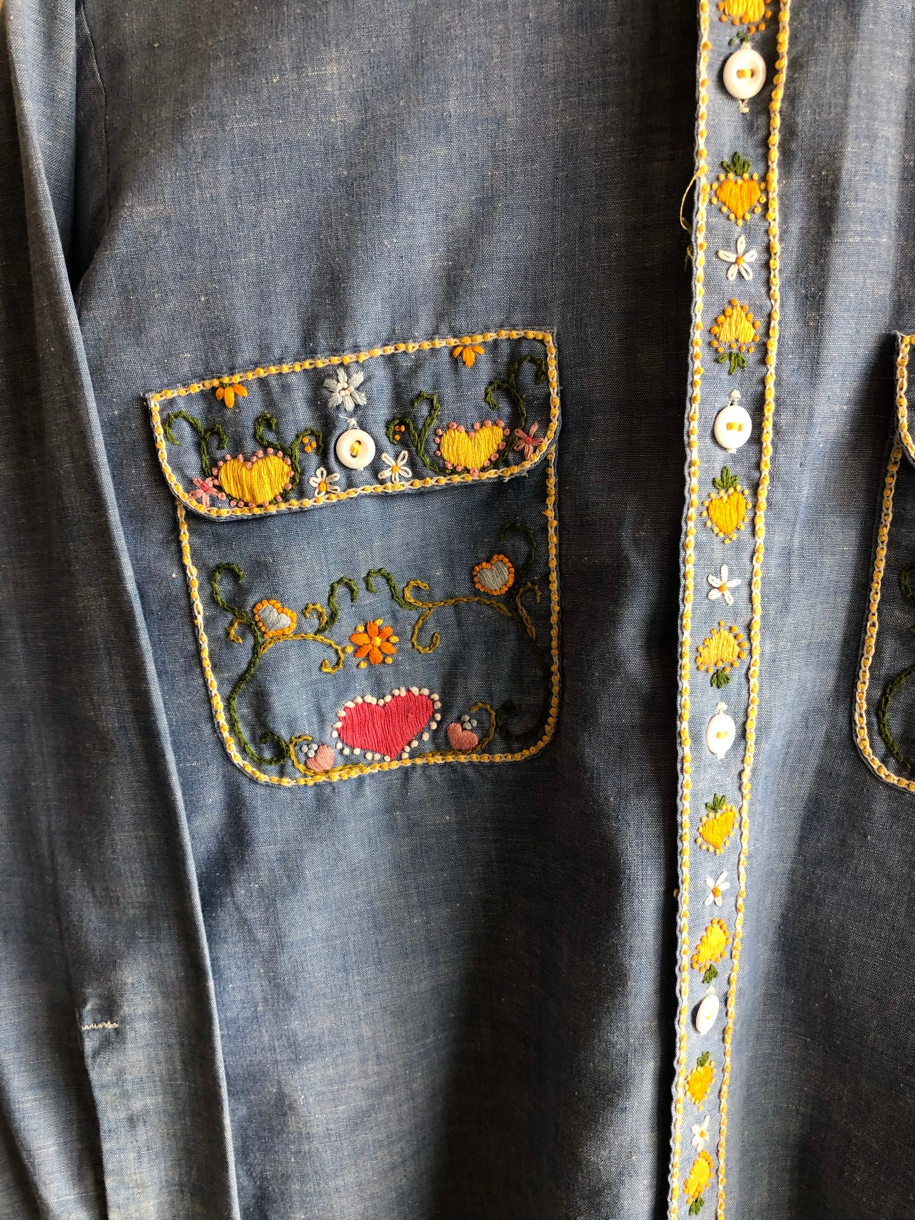 Vintage 1970s Big Mac Embroidered Chambray Button-Up Shirt