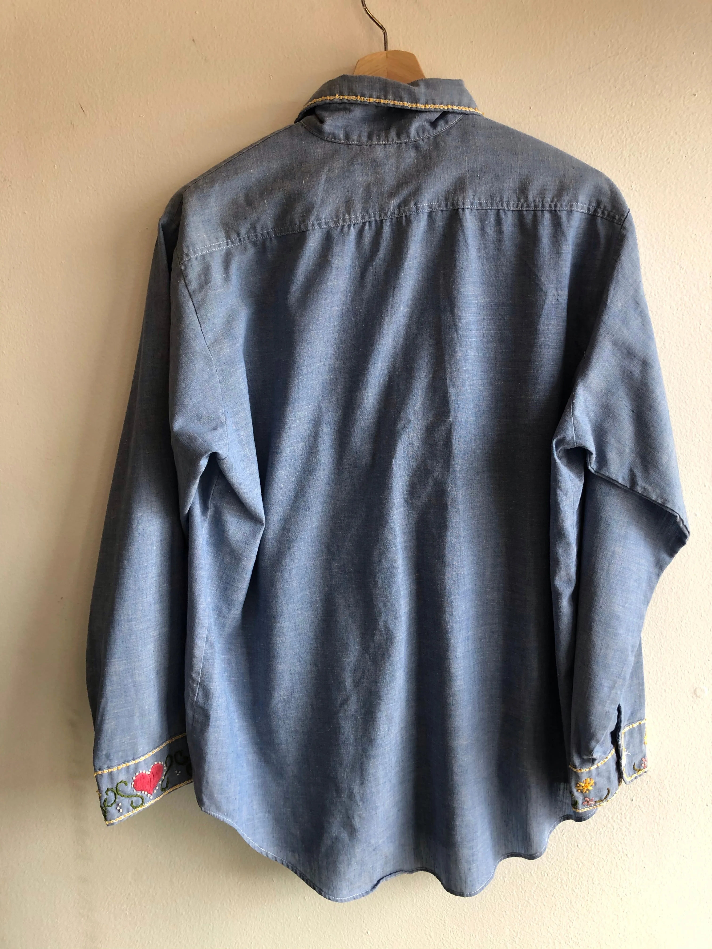Vintage 1970s Big Mac Embroidered Chambray Button-Up Shirt