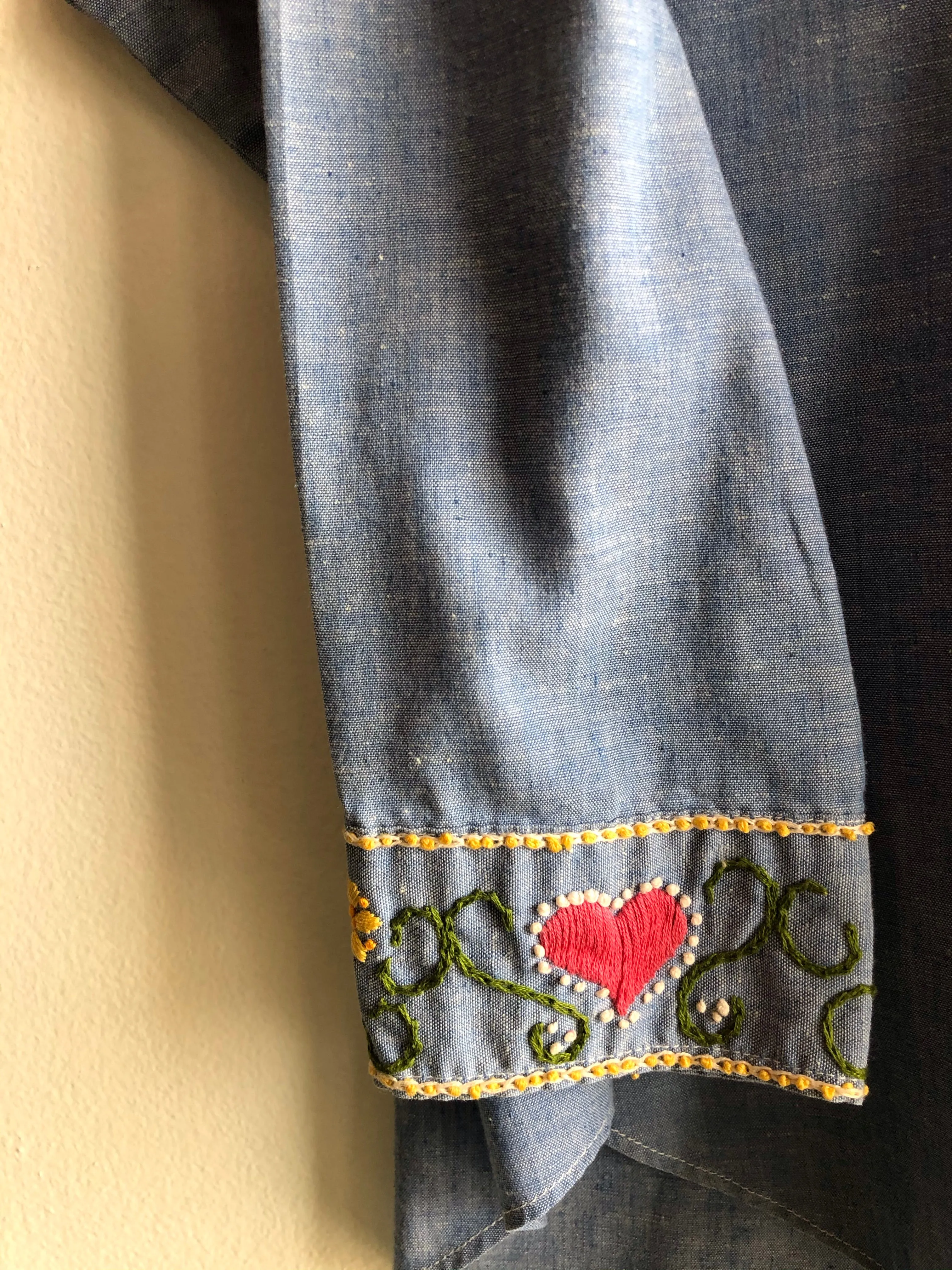 Vintage 1970s Big Mac Embroidered Chambray Button-Up Shirt