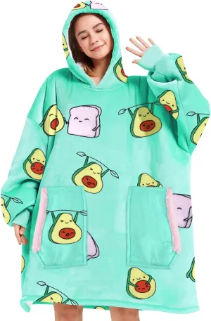 Wearable Blanket Blanket Hoodie Gifts for Adults Mom Women Men Oversized Fluffy Hoodie Cozy Hideout Hoodie Sweatshirt Sweater Blanket with Pocket (Green)