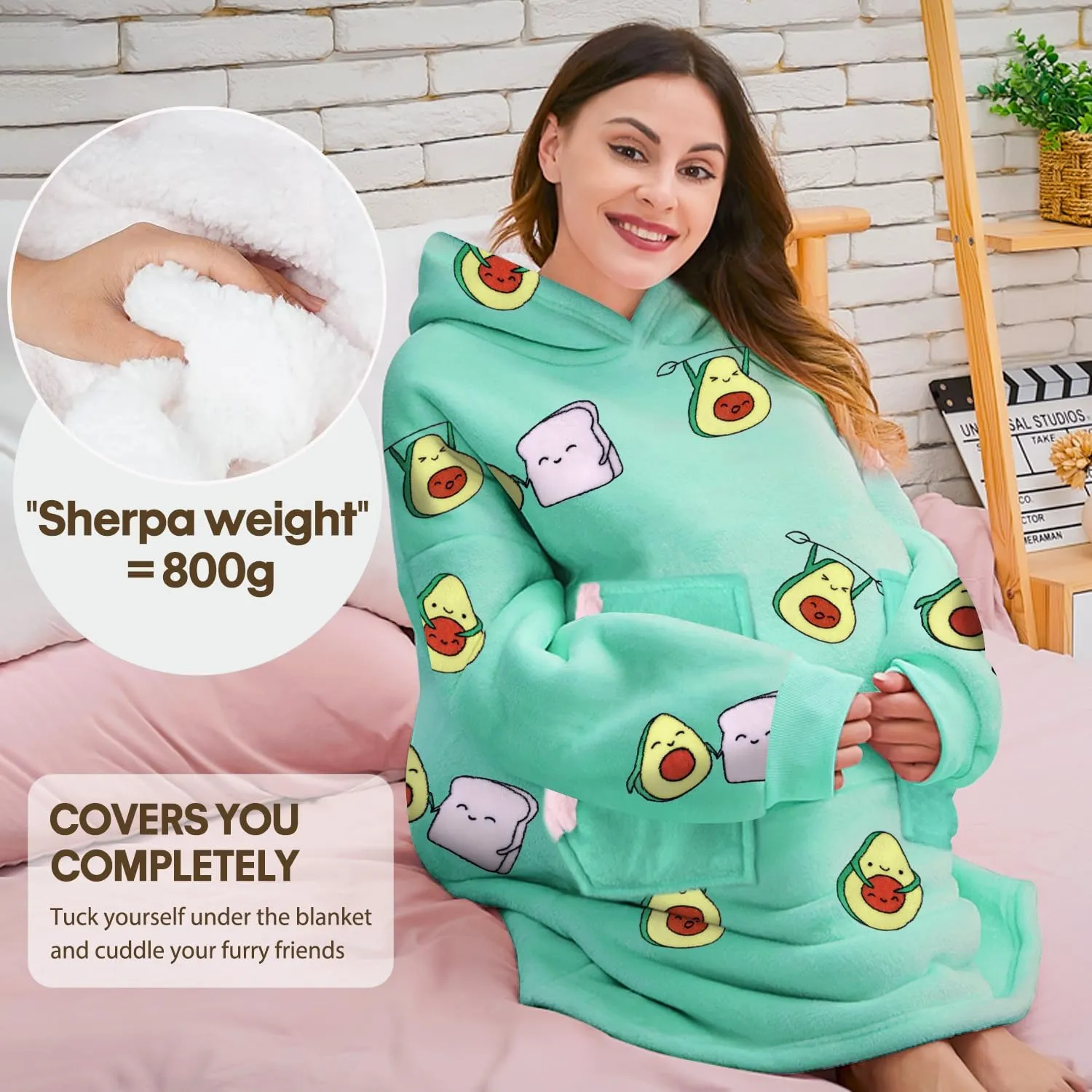 Wearable Blanket Blanket Hoodie Gifts for Adults Mom Women Men Oversized Fluffy Hoodie Cozy Hideout Hoodie Sweatshirt Sweater Blanket with Pocket (Green)