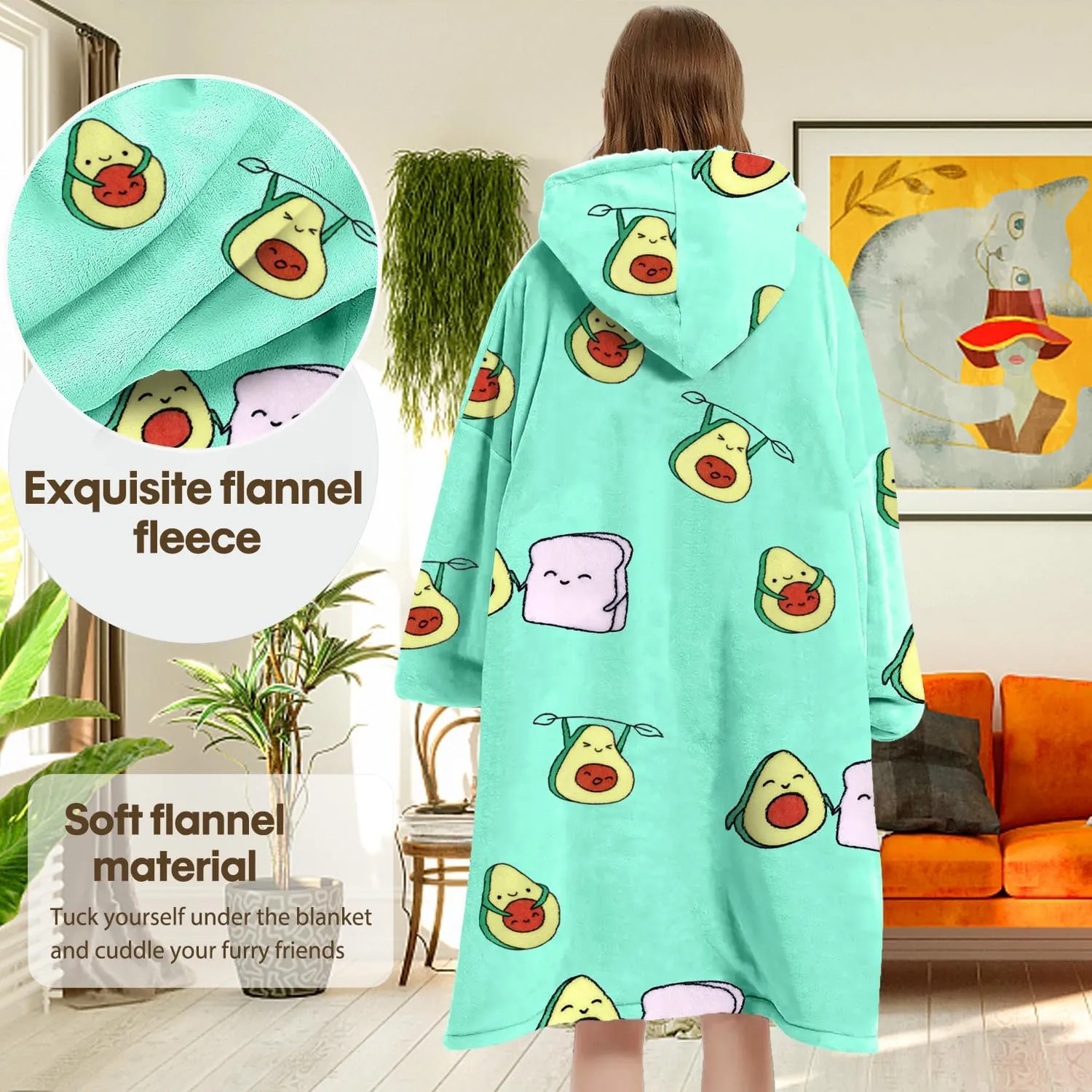 Wearable Blanket Blanket Hoodie Gifts for Adults Mom Women Men Oversized Fluffy Hoodie Cozy Hideout Hoodie Sweatshirt Sweater Blanket with Pocket (Green)