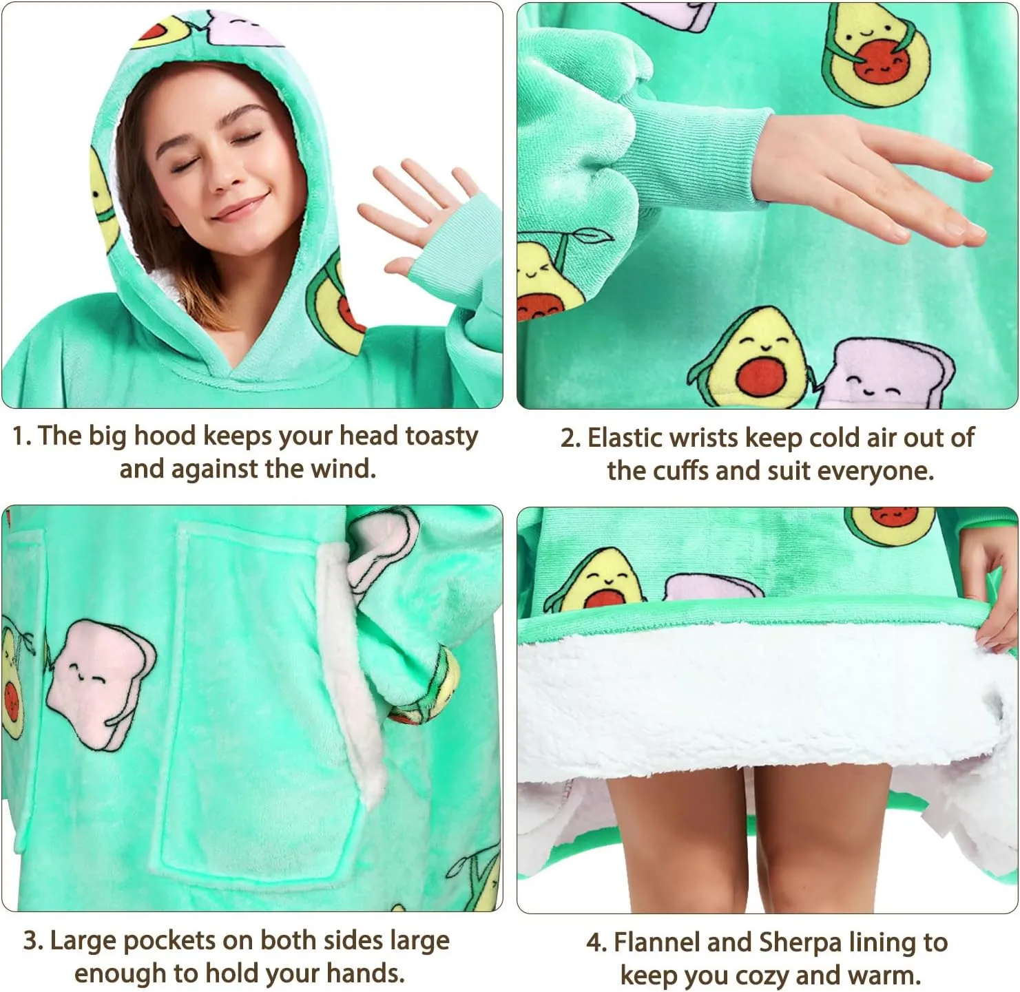 Wearable Blanket Blanket Hoodie Gifts for Adults Mom Women Men Oversized Fluffy Hoodie Cozy Hideout Hoodie Sweatshirt Sweater Blanket with Pocket (Green)