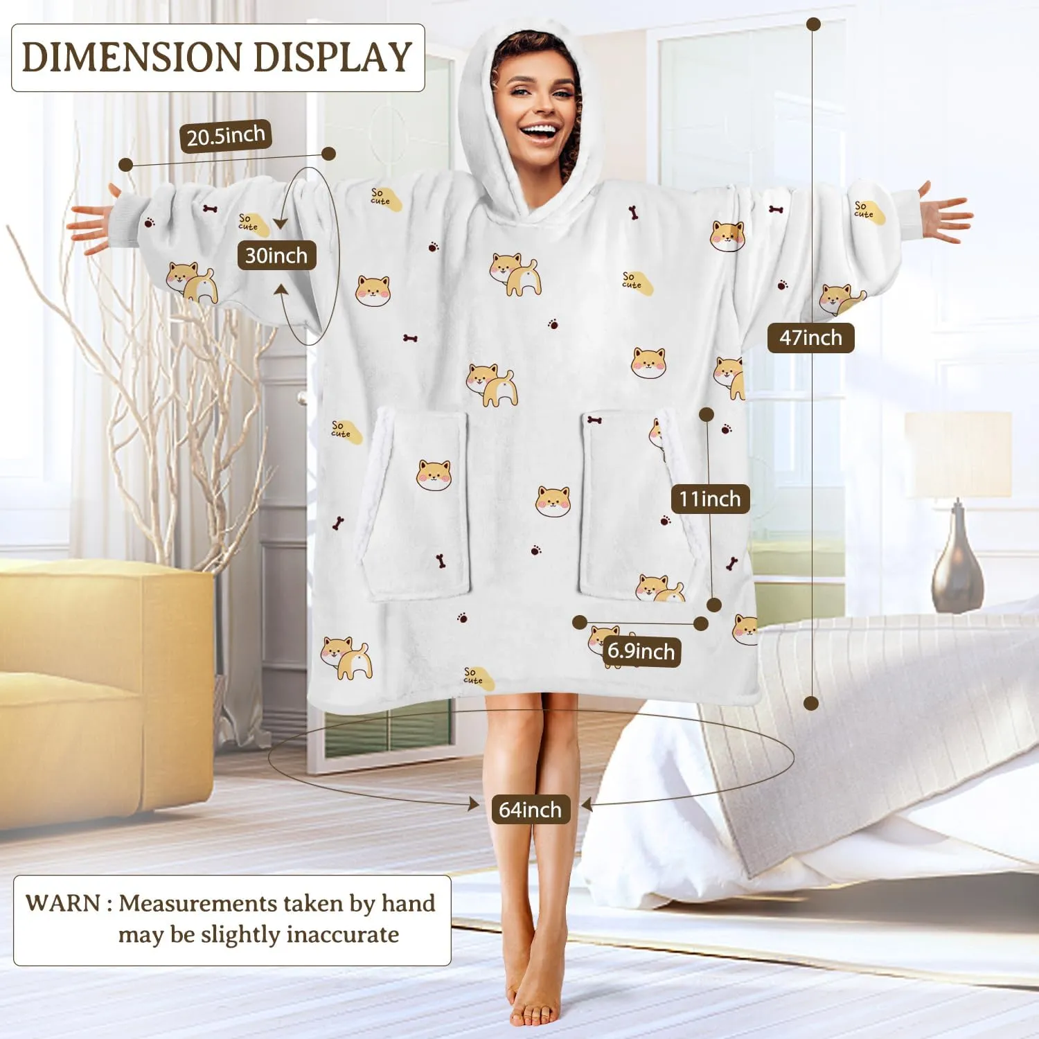Wearable Blanket Hoodie Gifts for Adults Mom Women Men Oversized Fluffy Hoodie Cozy Hideout Hoodie Sweatshirt Sweater Blanket with Pocket (Dogs)