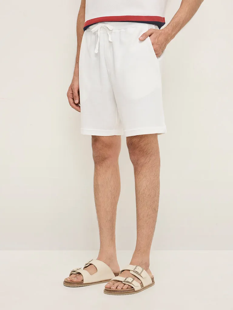 WES Lounge White Waffle-Textured Relaxed-Fit Mid-Rise Cotton-Blend Shorts