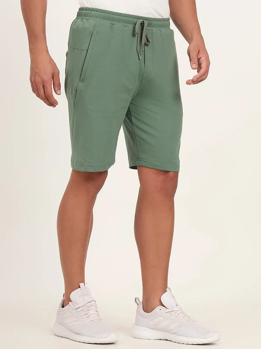 Winter Green Solid Slim Fit Shorts | JadeBlue
