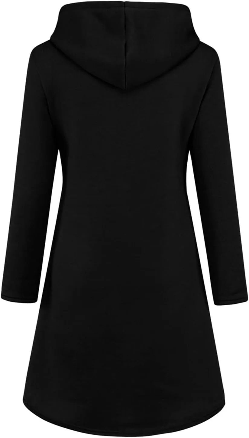 Women Christmas Hooded Sweatshirts Long Sleeve Drawstring Lightweight Printed Mid-Length Casual Hoodie Pullover Dress