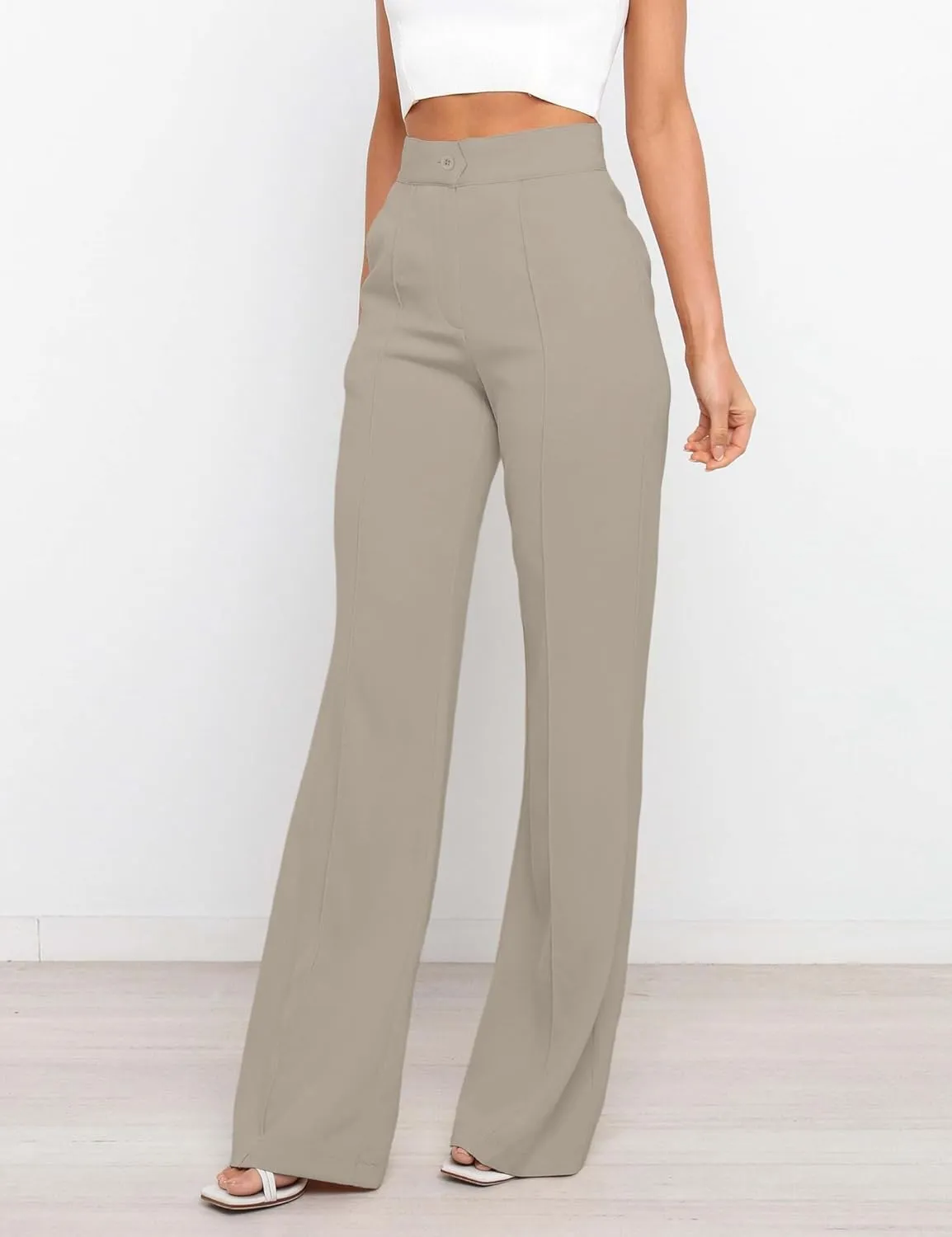 Women's High Waist Casual Dress Pants, Lightweight Wide Leg Long Trousers, Work Pants with Pockets for Women Office.