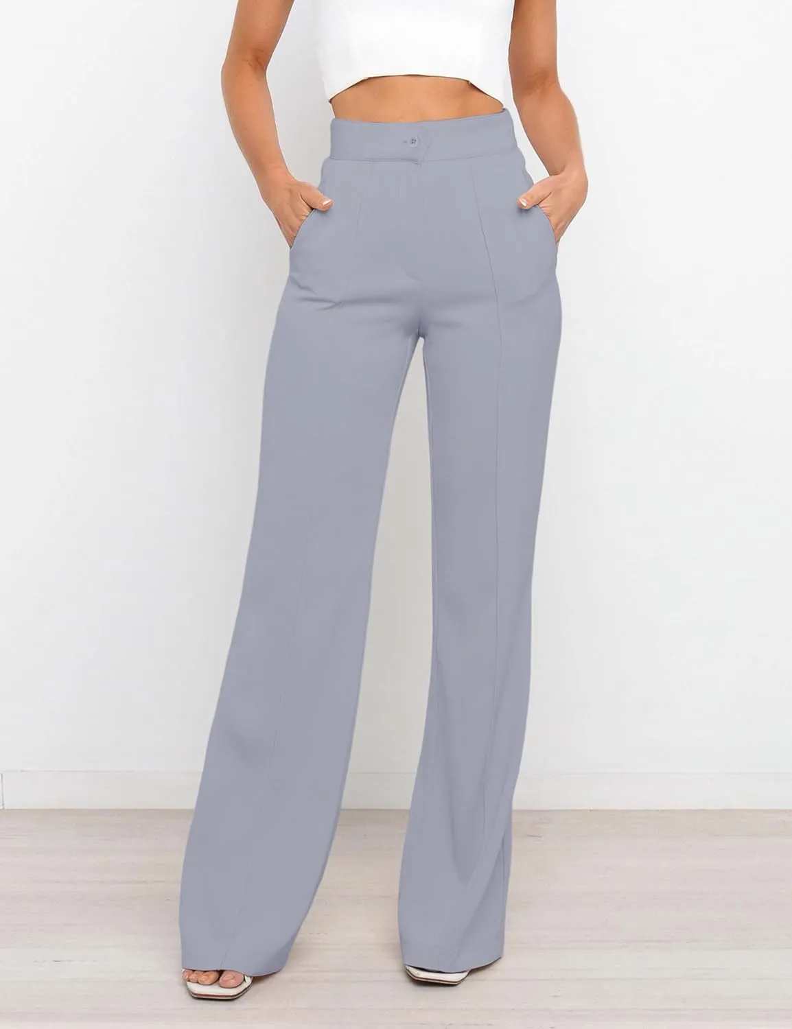 Women's High Waist Casual Dress Pants, Lightweight Wide Leg Long Trousers, Work Pants with Pockets for Women Office.