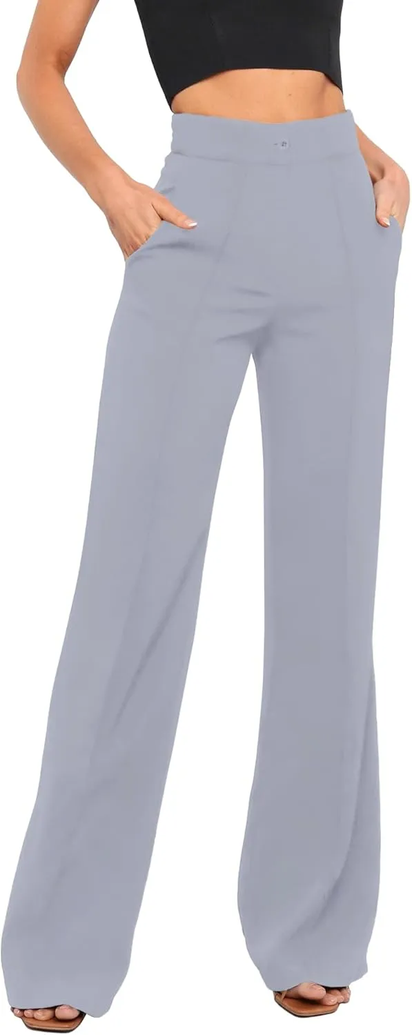 Women's High Waist Casual Dress Pants, Lightweight Wide Leg Long Trousers, Work Pants with Pockets for Women Office.