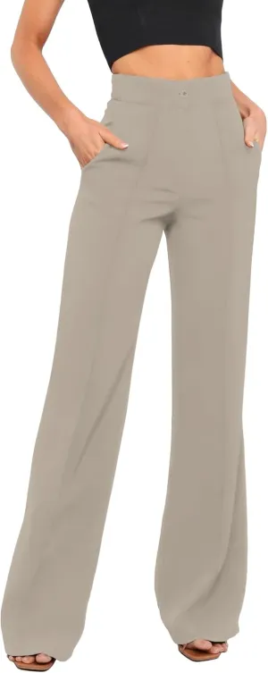 Women's High Waist Casual Dress Pants, Lightweight Wide Leg Long Trousers, Work Pants with Pockets for Women Office.
