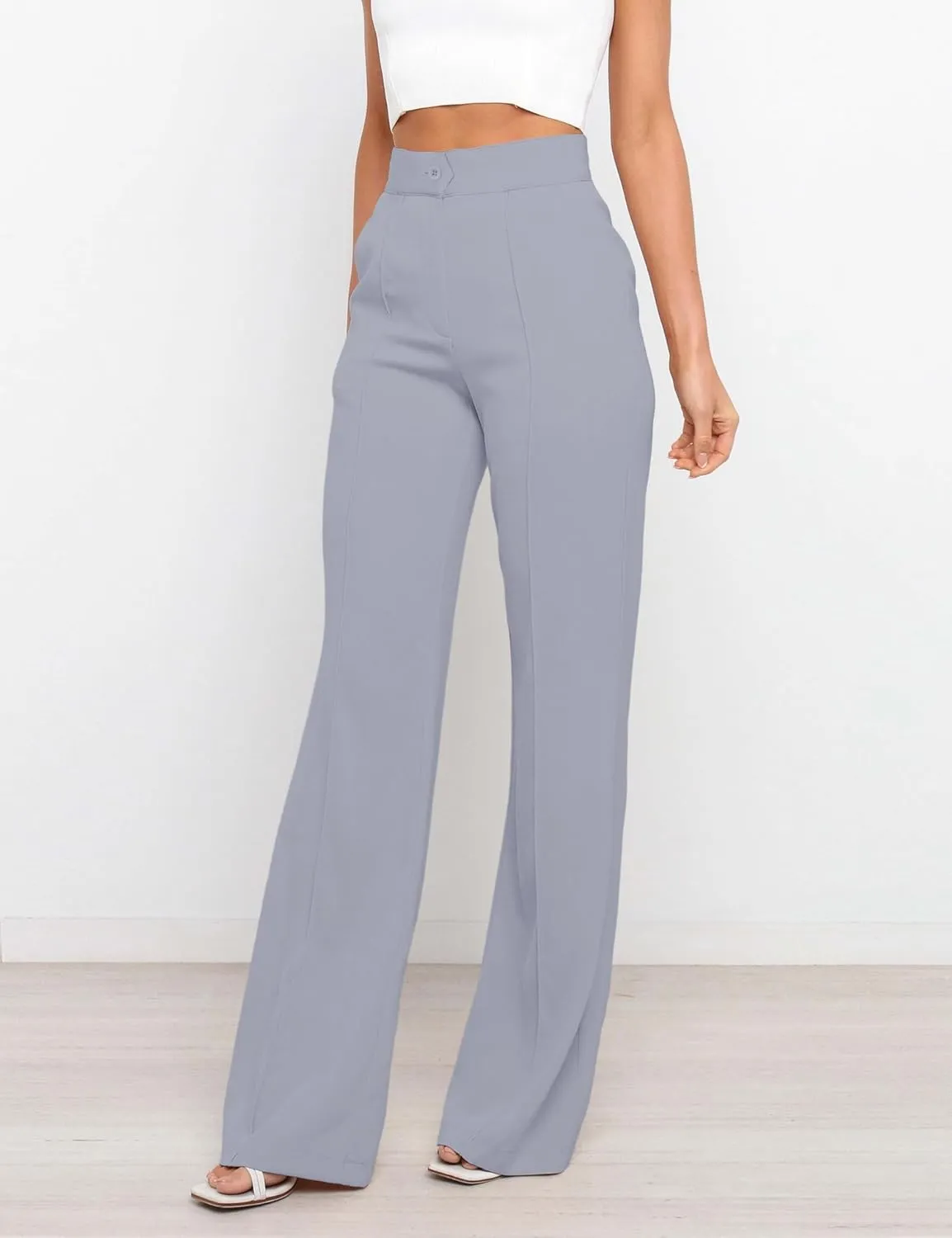 Women's High Waist Casual Dress Pants, Lightweight Wide Leg Long Trousers, Work Pants with Pockets for Women Office.
