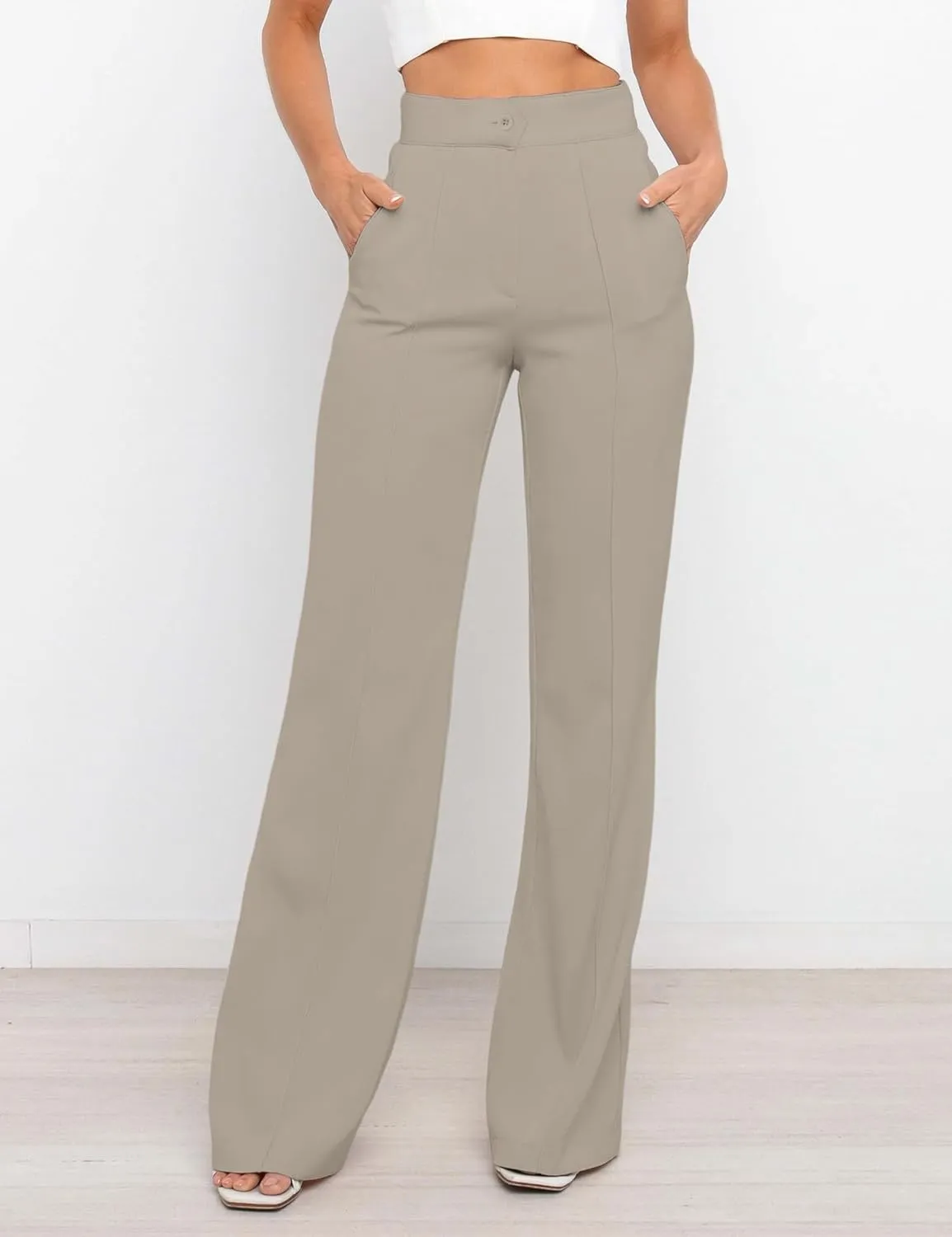 Women's High Waist Casual Dress Pants, Lightweight Wide Leg Long Trousers, Work Pants with Pockets for Women Office.