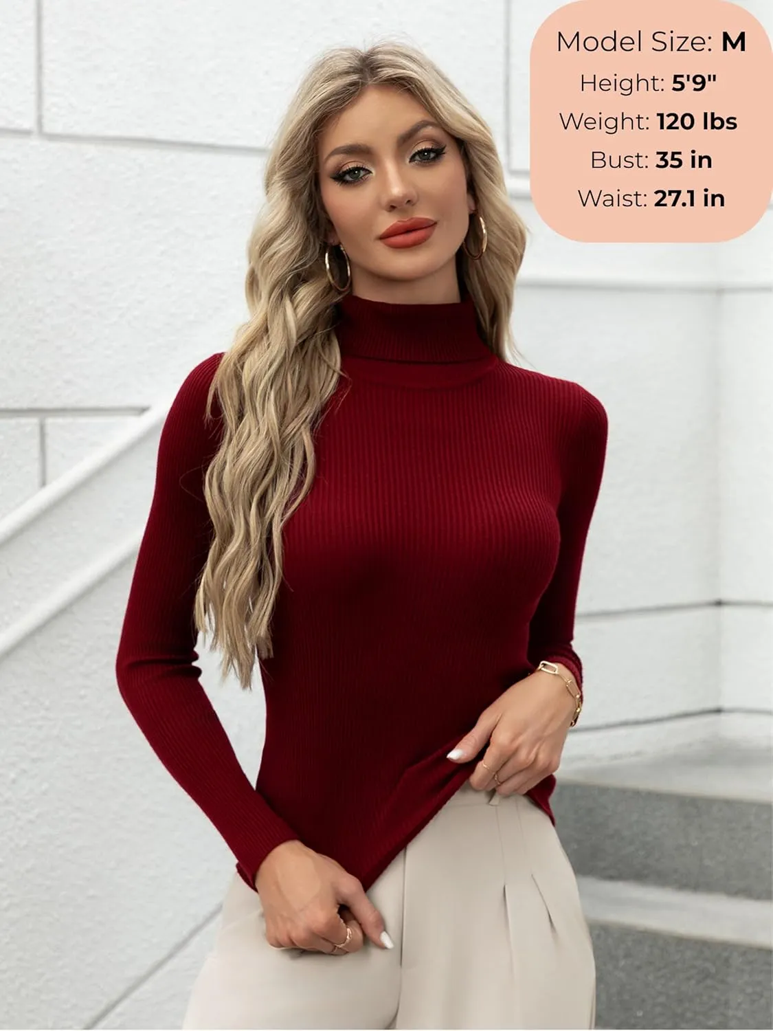 Women's Ribbed Turtleneck Fitted Long Sleeve Shirts Basic Thermal Layering Tops