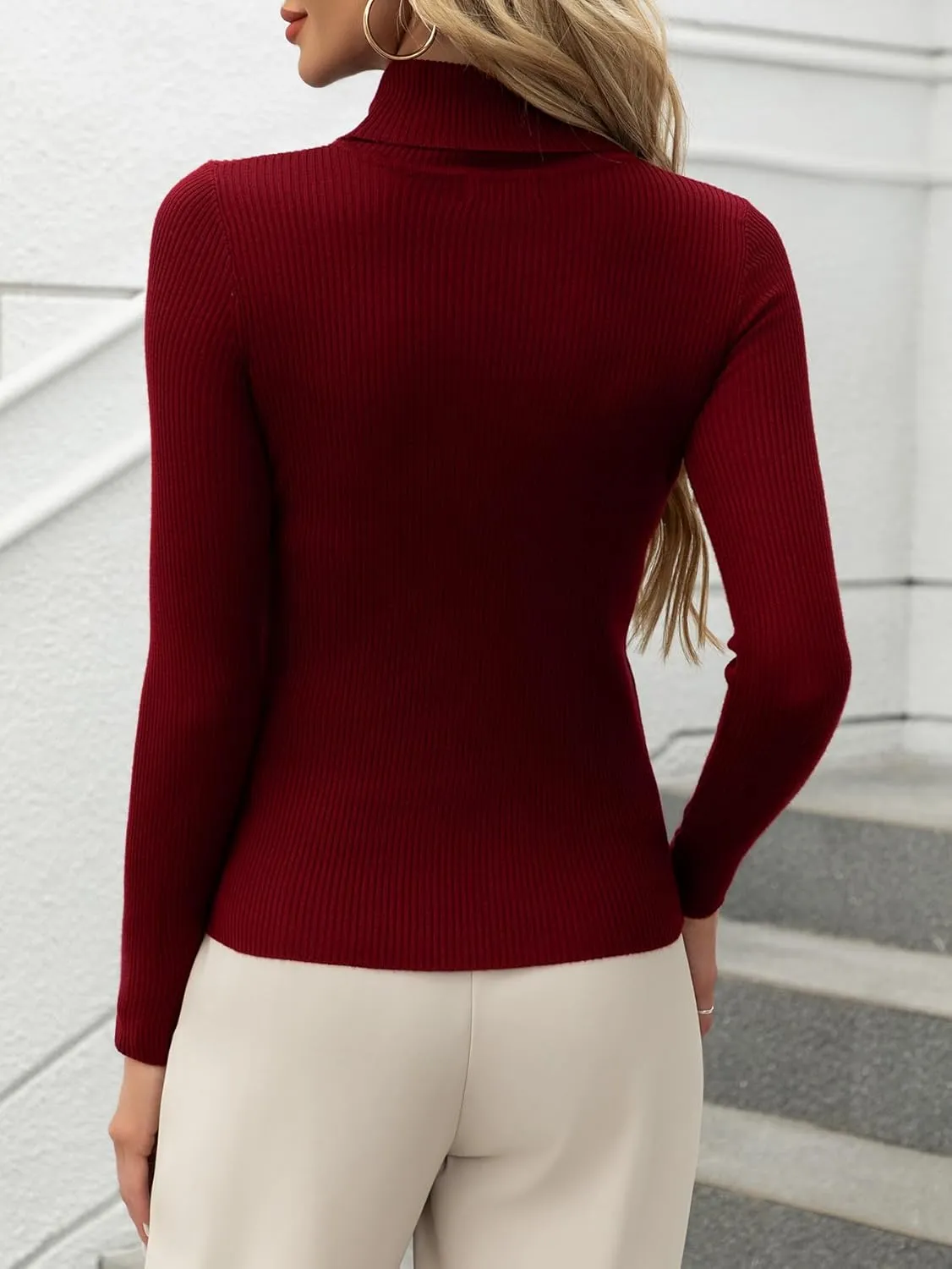 Women's Ribbed Turtleneck Fitted Long Sleeve Shirts Basic Thermal Layering Tops