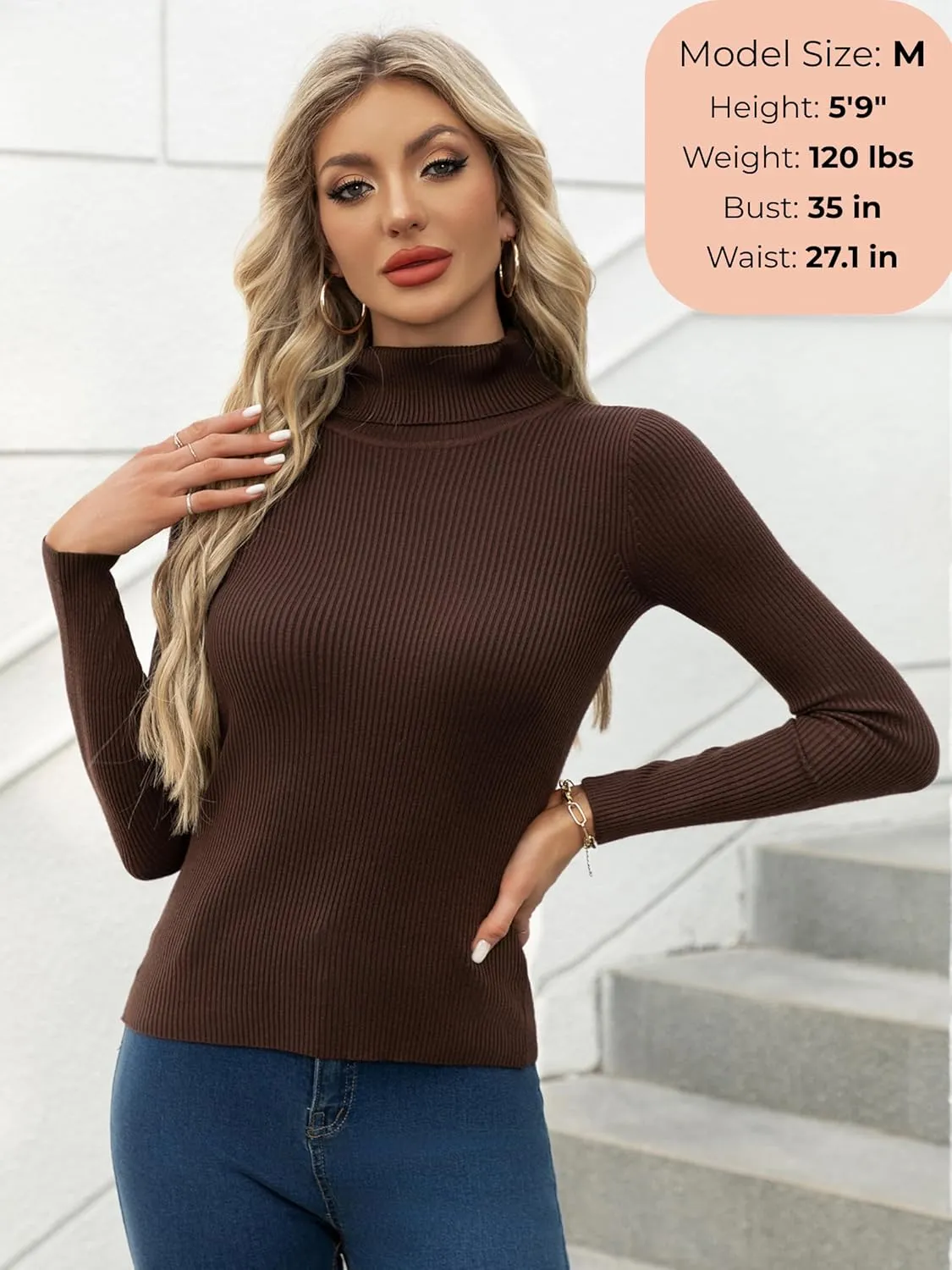 Women's Ribbed Turtleneck Fitted Long Sleeve Shirts Basic Thermal Layering Tops