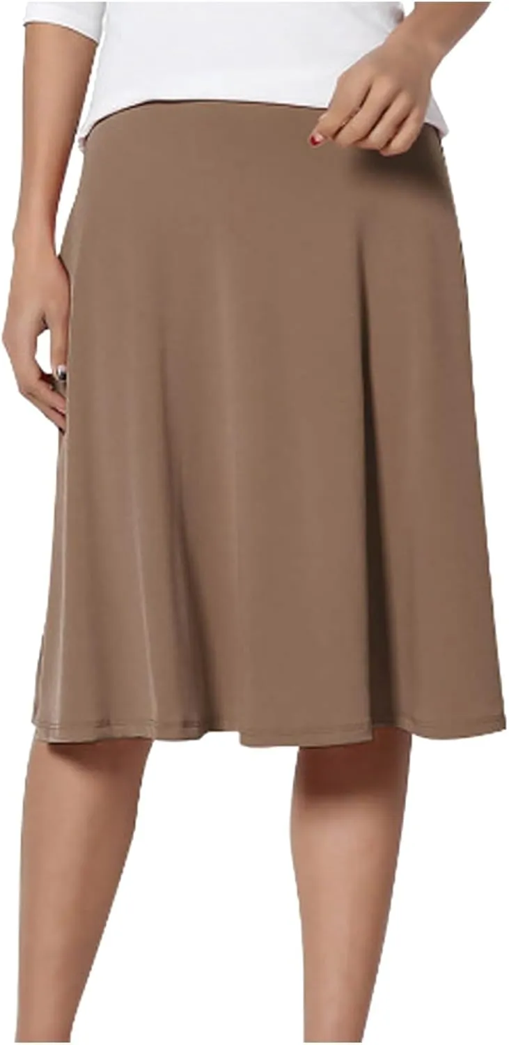 Women's Solid Lightweight Flare Midi Pull On Closure Skirt S XXL Plus Size Side Slit Skirt