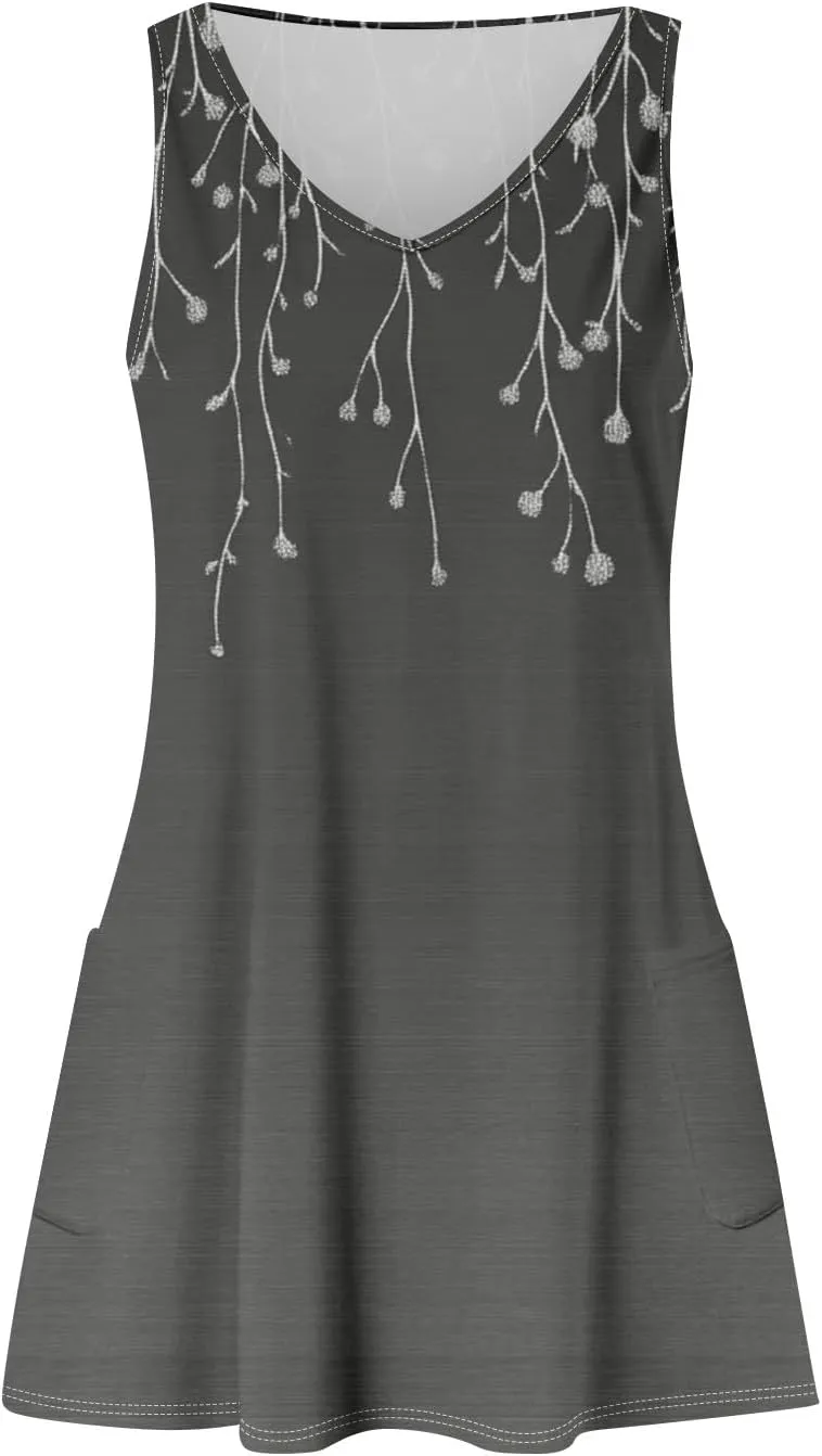 Women's Summer Sleeveless V-Neck Floral Print Casual Loose Beach Dress Lightweight and Breathable Summer