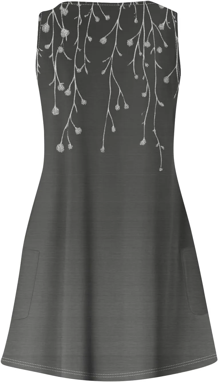 Women's Summer Sleeveless V-Neck Floral Print Casual Loose Beach Dress Lightweight and Breathable Summer