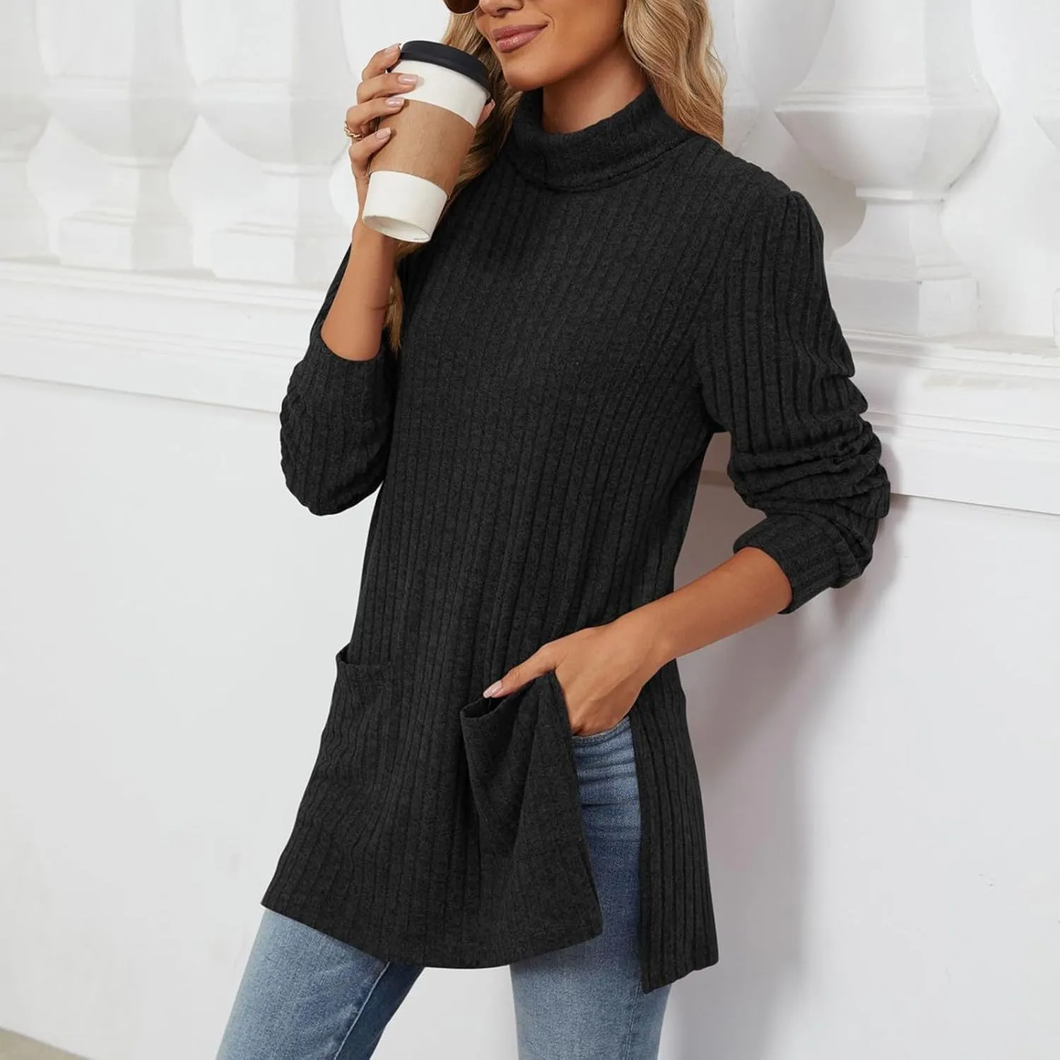 Womens V Neck Long Sleeve Shirts Casual Fall Tops Lightweight Tunic Sweaters Fashion Clothes 2024