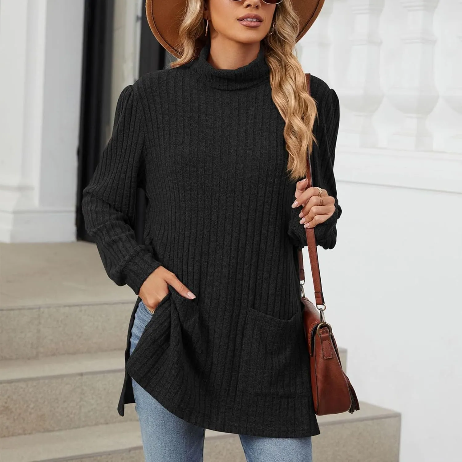 Womens V Neck Long Sleeve Shirts Casual Fall Tops Lightweight Tunic Sweaters Fashion Clothes 2024