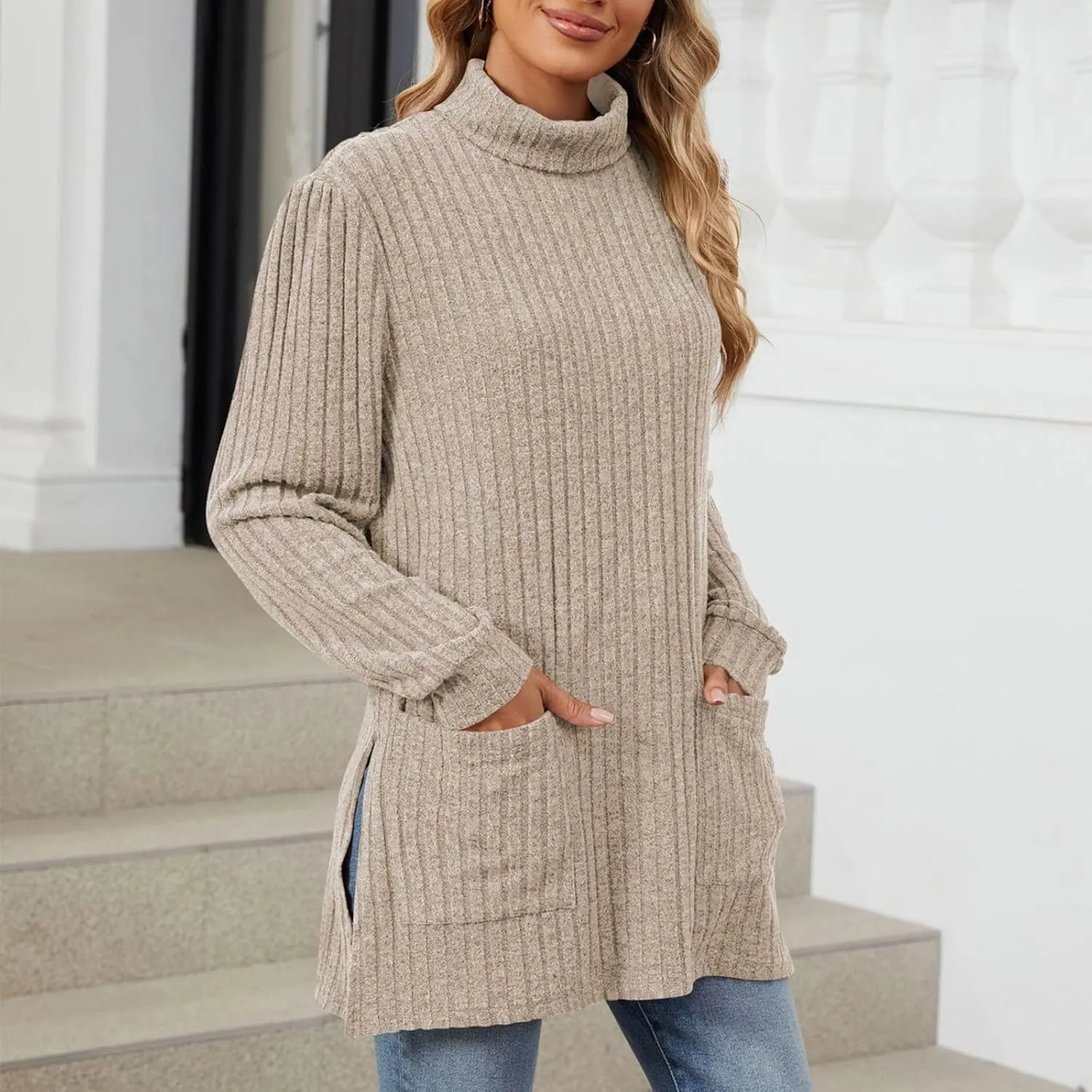 Womens V Neck Long Sleeve Shirts Casual Fall Tops Lightweight Tunic Sweaters Fashion Clothes 2024