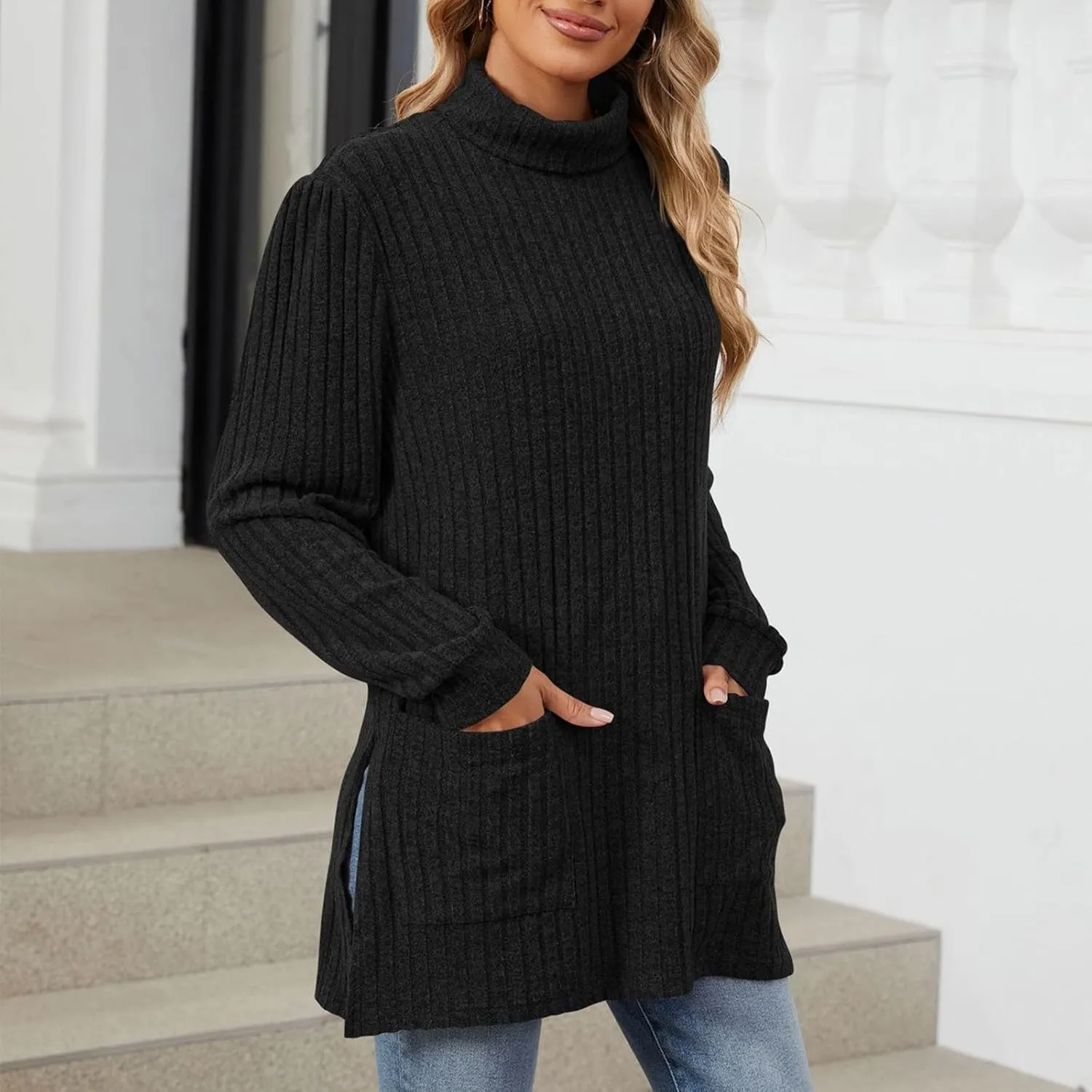 Womens V Neck Long Sleeve Shirts Casual Fall Tops Lightweight Tunic Sweaters Fashion Clothes 2024