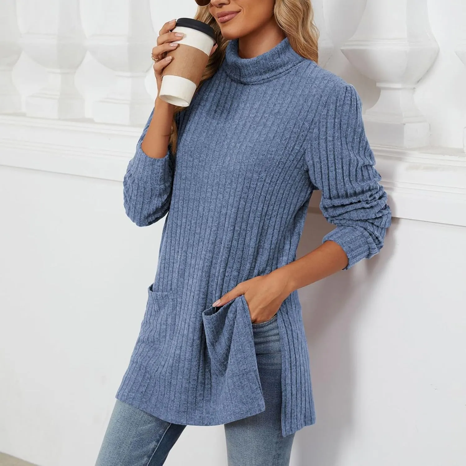 Womens V Neck Long Sleeve Shirts Casual Fall Tops Lightweight Tunic Sweaters Fashion Clothes 2024