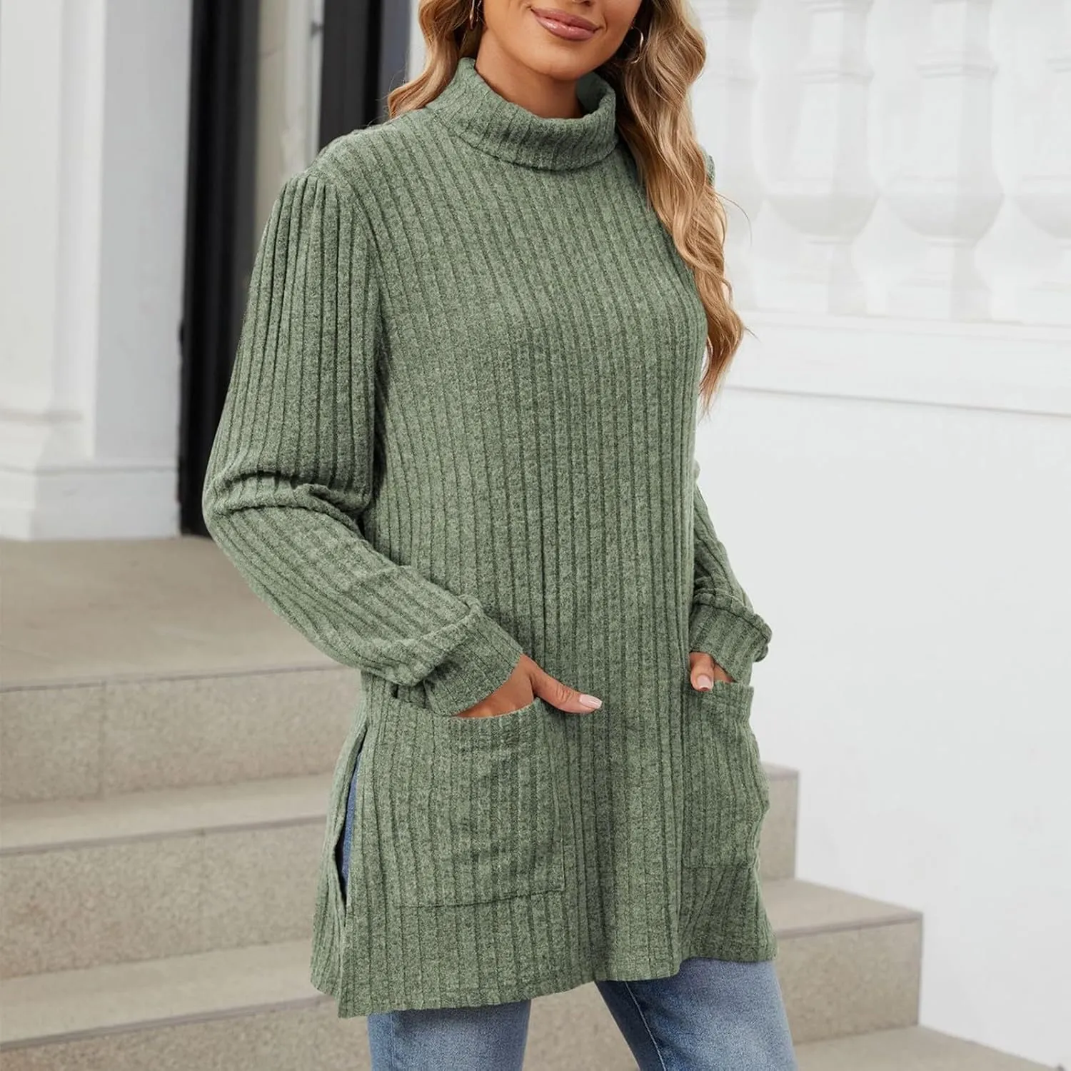 Womens V Neck Long Sleeve Shirts Casual Fall Tops Lightweight Tunic Sweaters Fashion Clothes 2024
