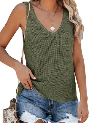 YEXIPO Womens Summer Sleeveless V Neck Sweater Vest Fall Loose Casual Knit Tank Tops