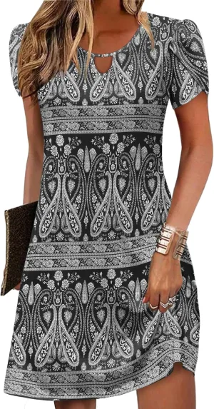 Zeagoo Women's Casual A-Line Dresses with Pockets Summer Floral Tshirt Dress Short Sleeve Mini Dress Flowy Sundresses